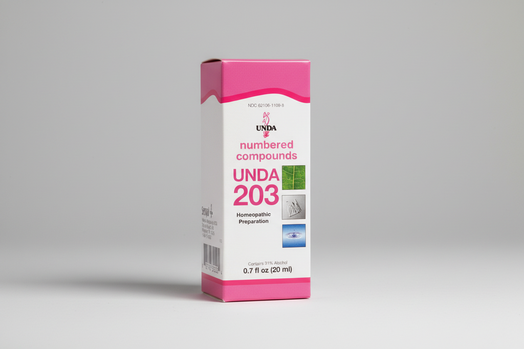 Box of UNDA 202 homeopathic preparation with pink and white design