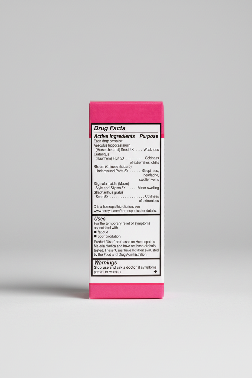 Drug facts label with active ingredients and usage instructions on a pink background