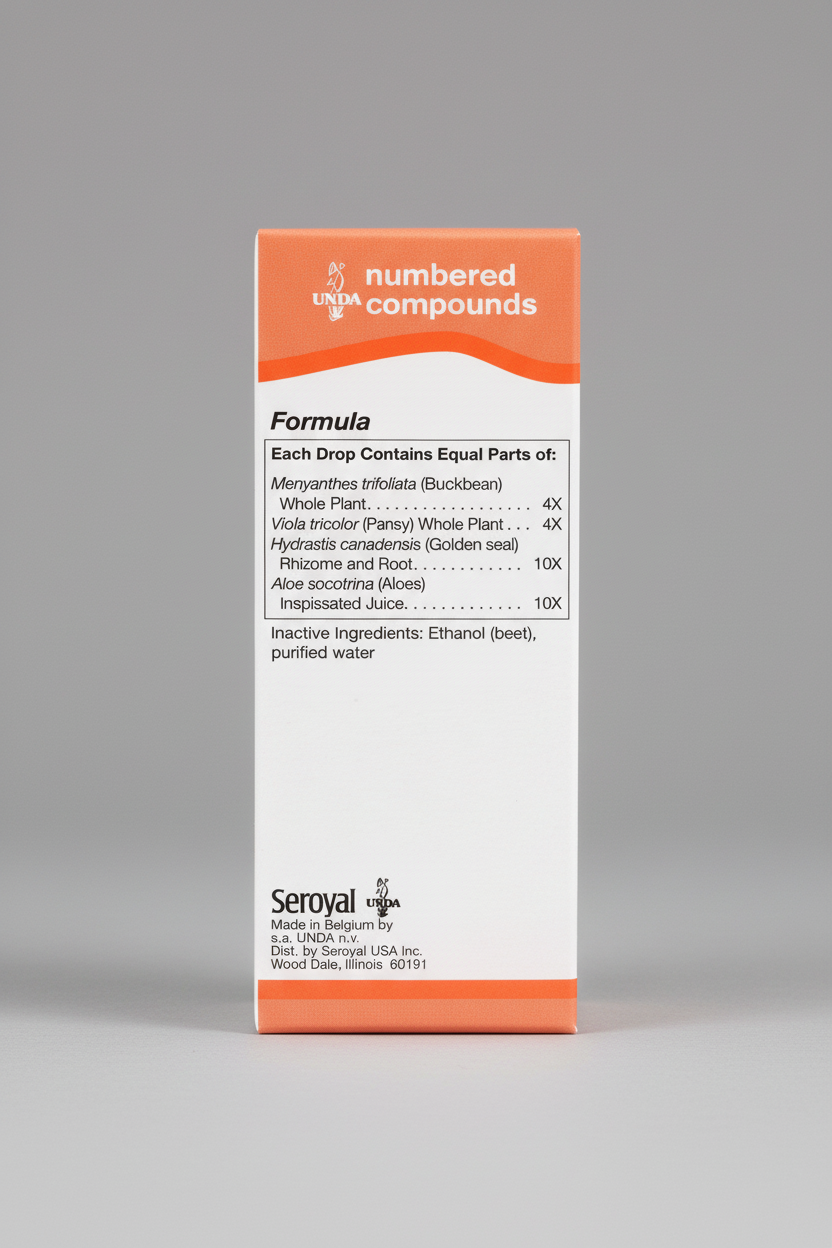 Box of Seroyal numbered compounds with ingredients listed on a white background