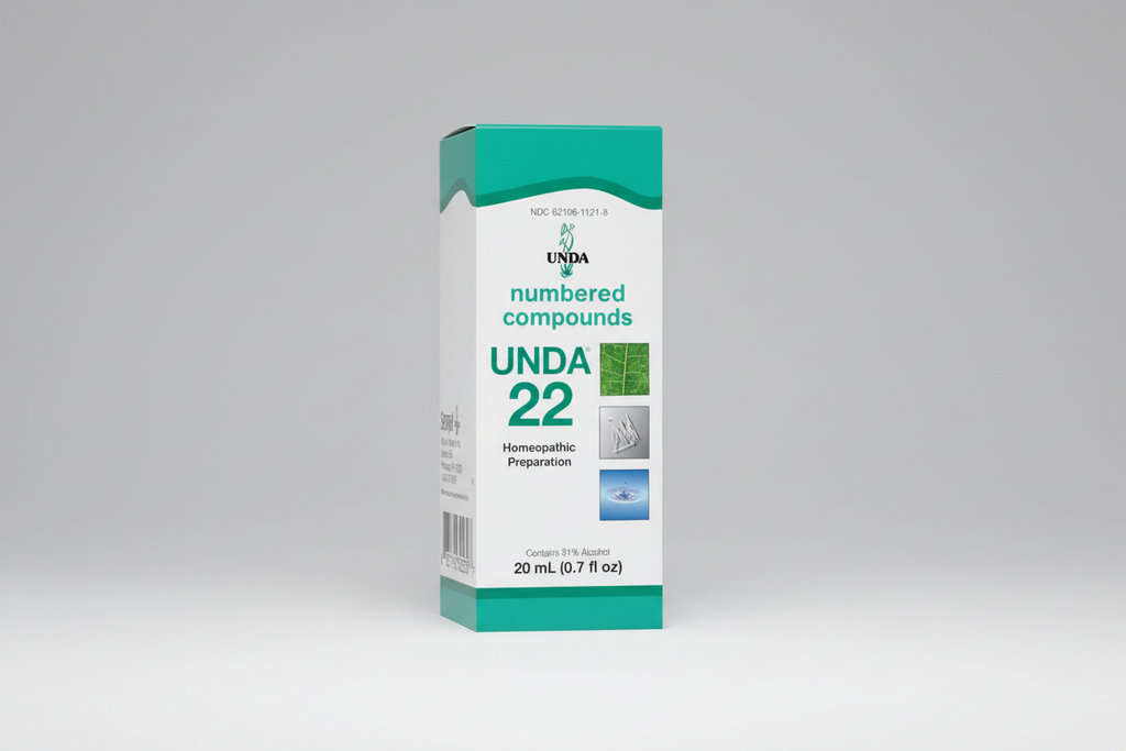 Box of UNDA 22 homeopathic preparation with green and white design