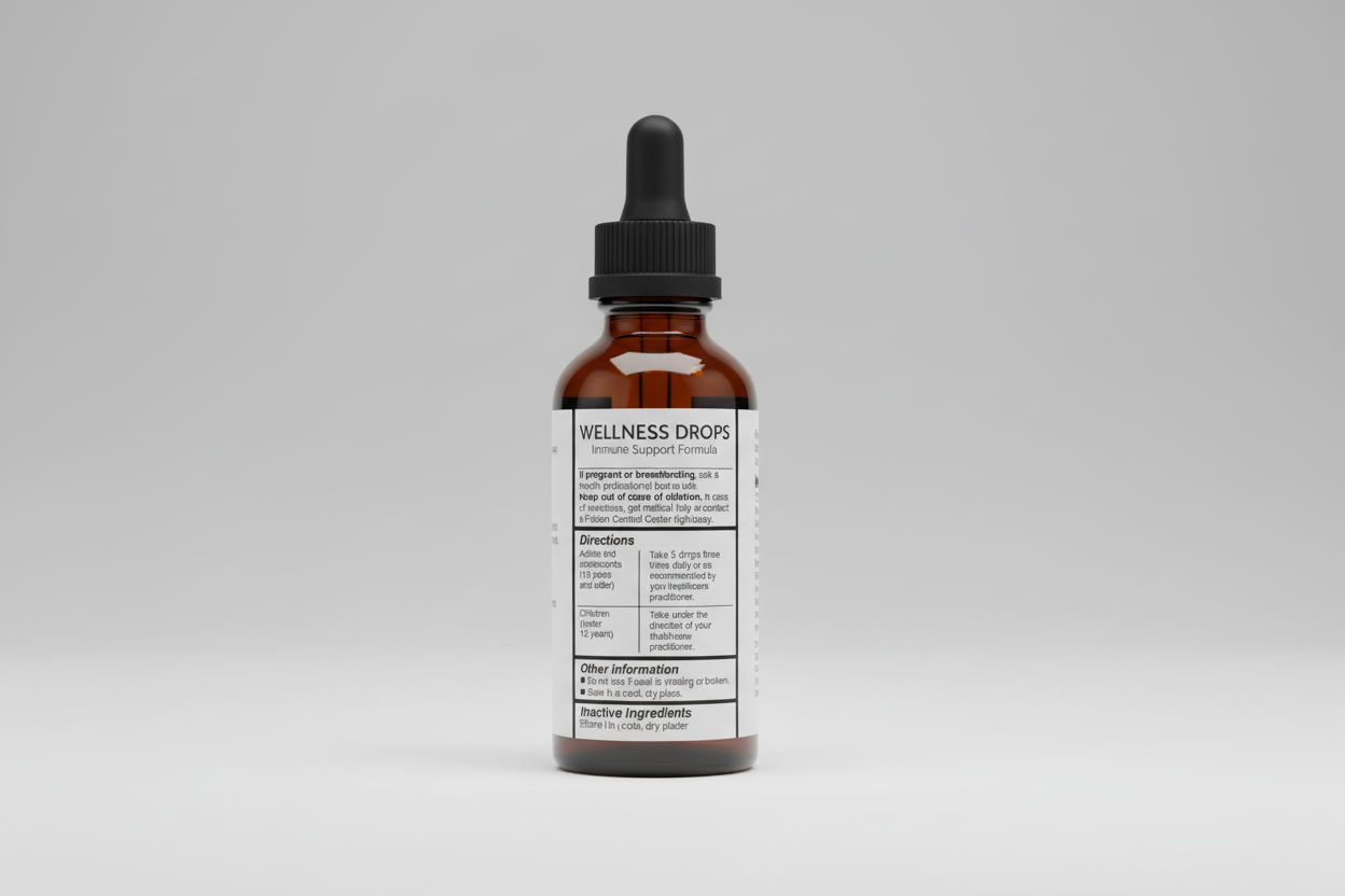 Drug facts label with warnings, directions, and inactive ingredients for a medication.