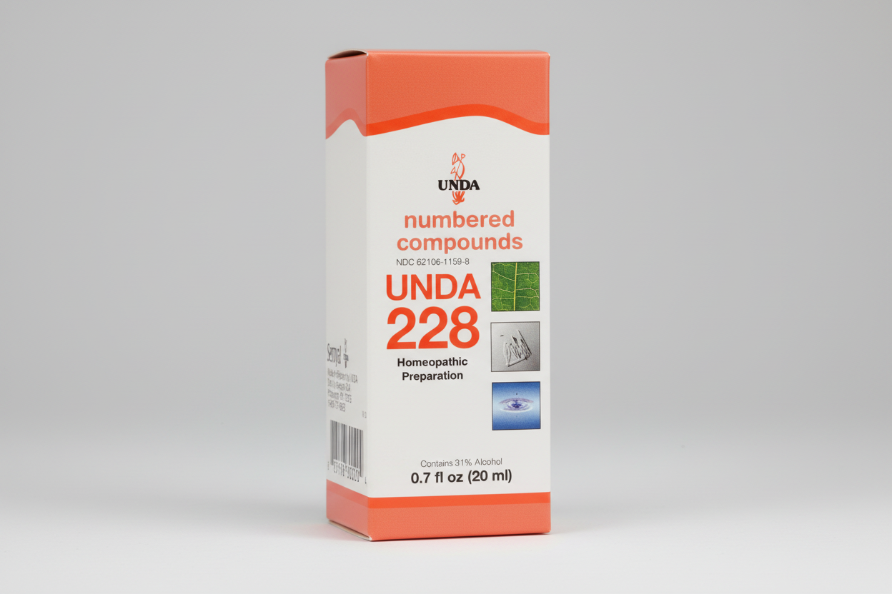 UNDa 228 homeopathic preparation packaging with orange and white design