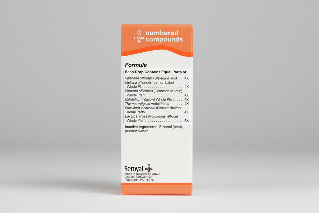 Seroyal UNDA numbered compounds label with ingredients and Seroyal branding.