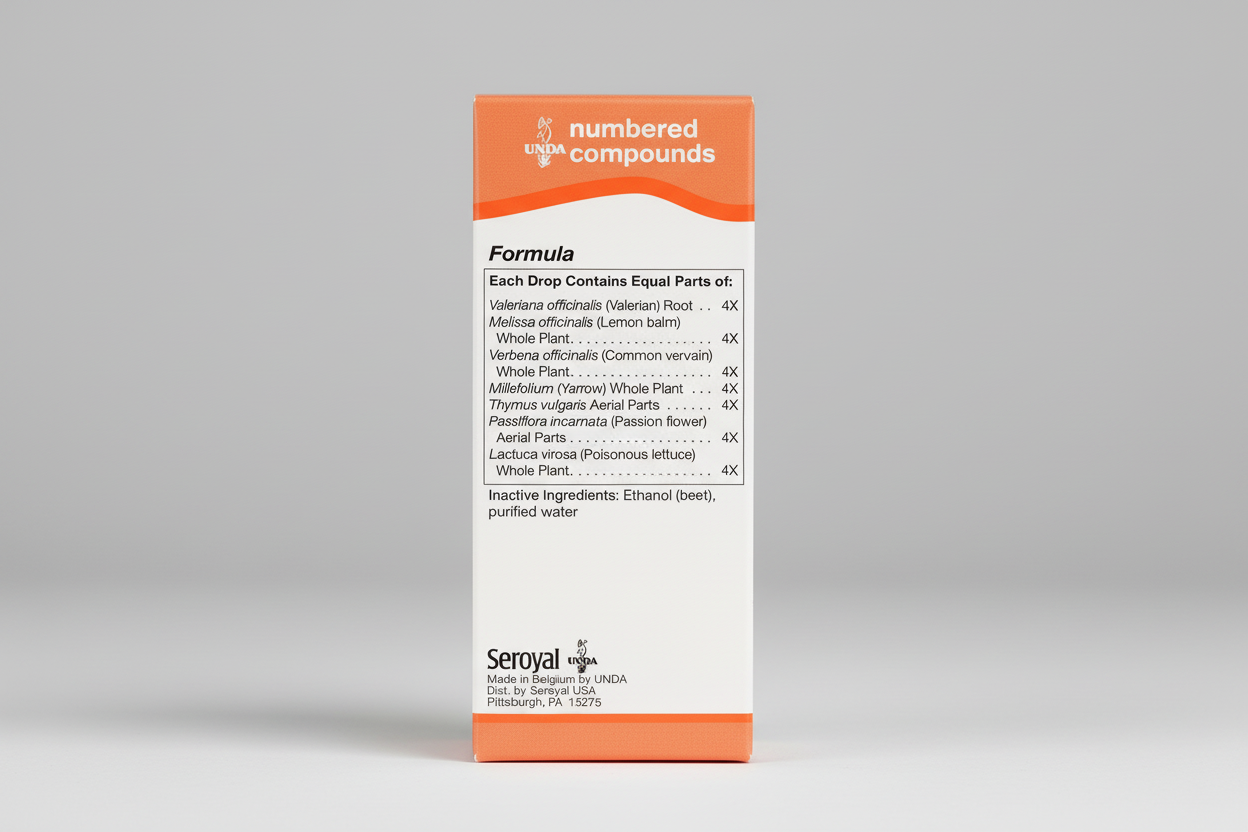 Seroyal UNDA numbered compounds label with ingredients and Seroyal branding.