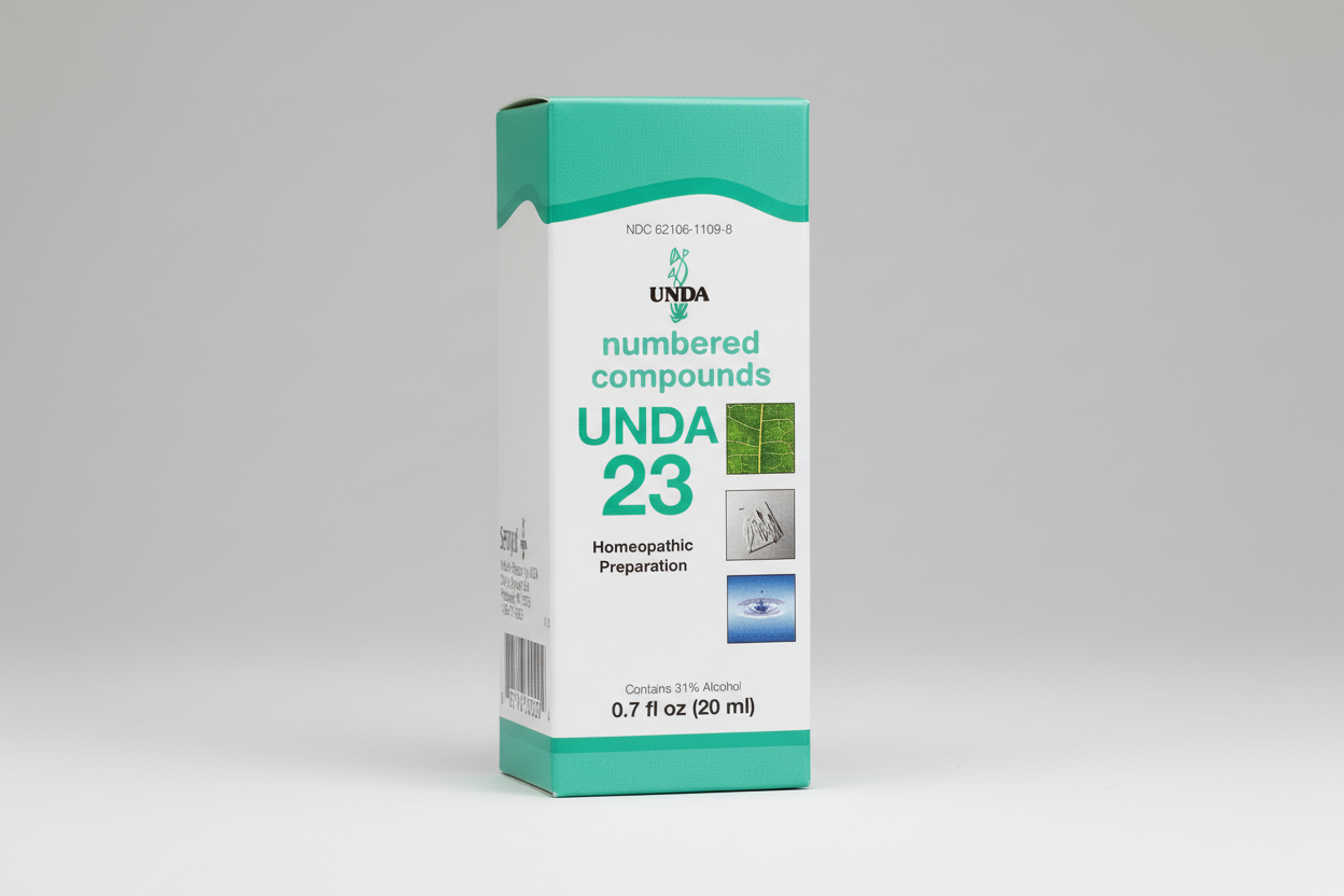 Box of UNDA 23 homeopathic preparation with green and white design