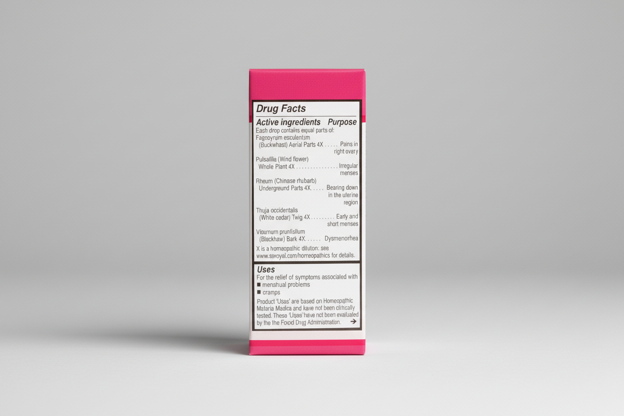 Drug facts label for a homeopathic remedy with pink border