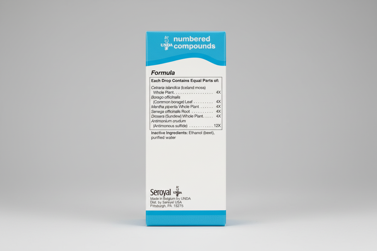 Seroyal numbered compounds packaging with text and branding