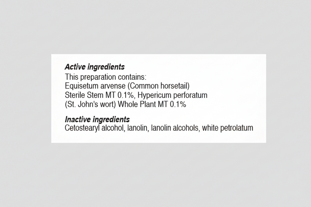 List of active and inactive ingredients on a white background