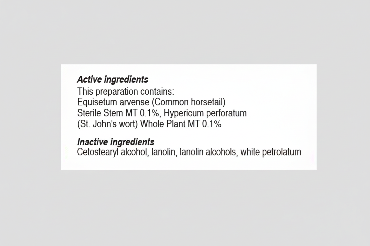 List of active and inactive ingredients on a white background