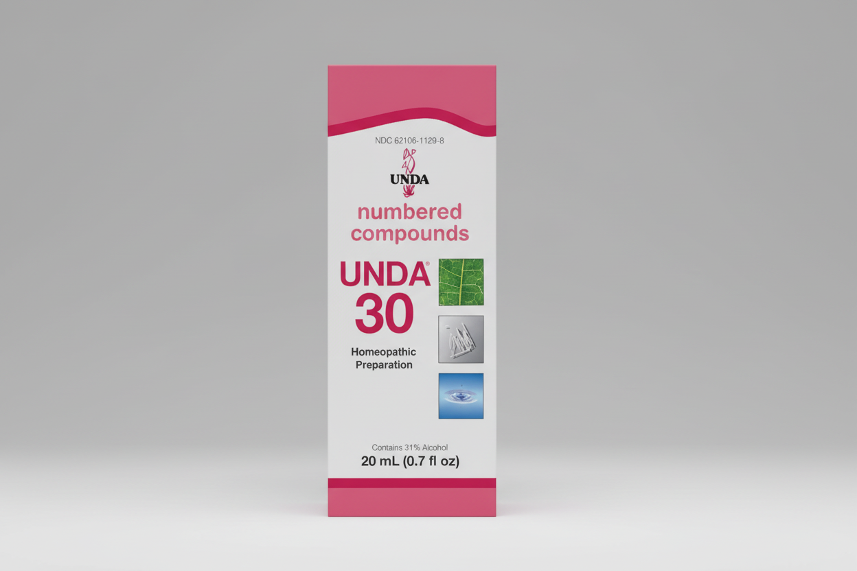 UNDa 30 homeopathic preparation packaging with pink and white design