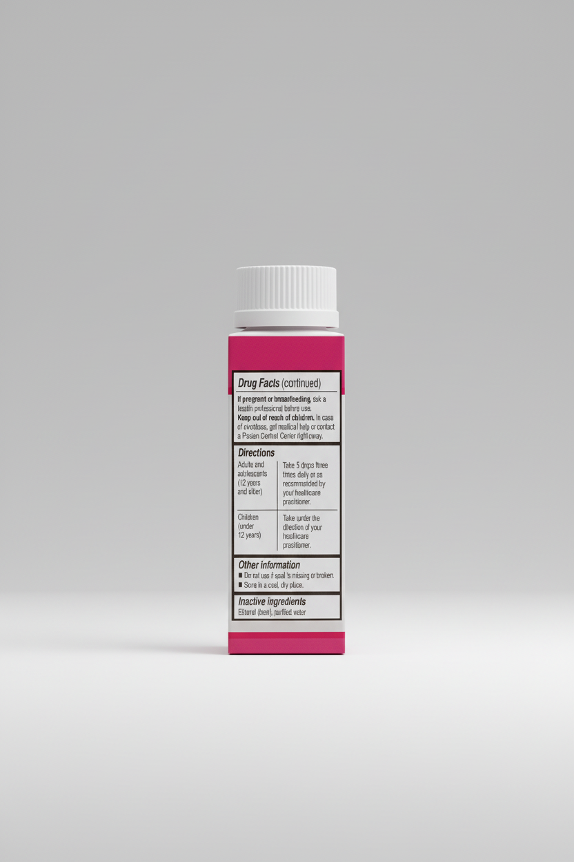 Drug facts label for a medication with directions and inactive ingredients listed.