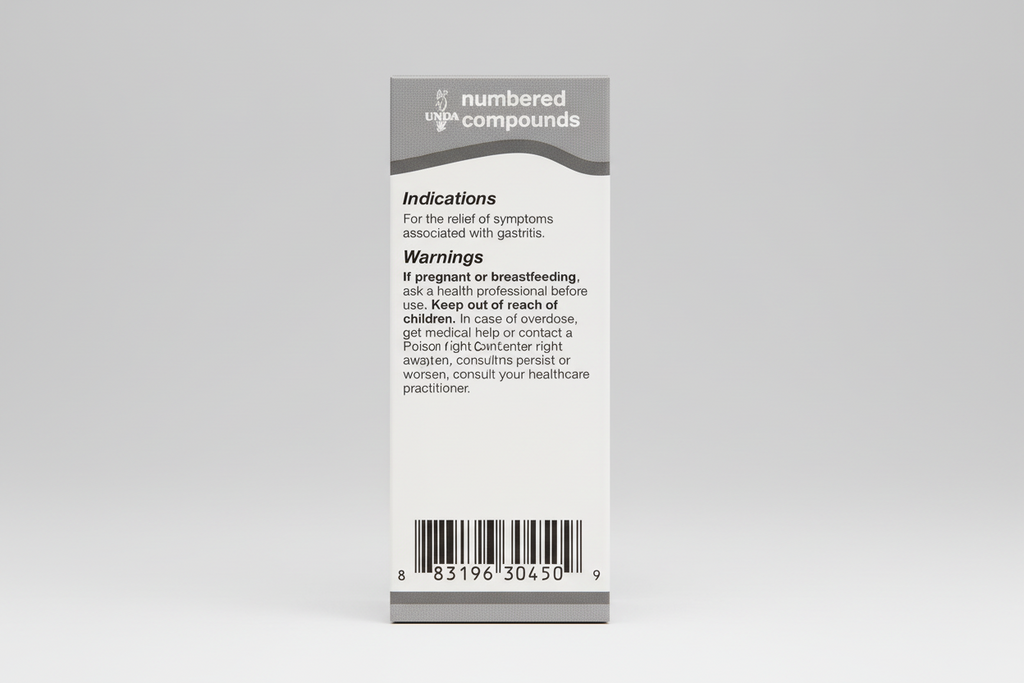 Drug label for numbered compounds with indications and warnings.