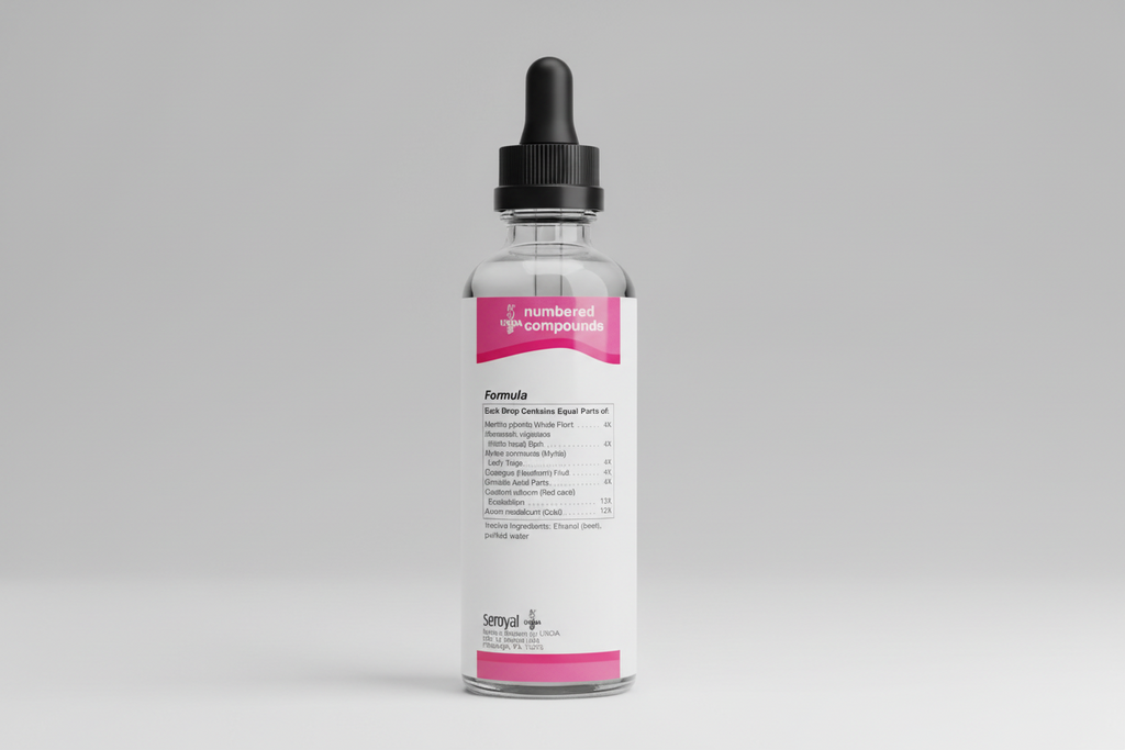 Seroyal UNDA numbered compounds label with pink and white design