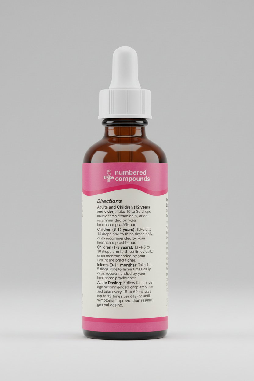 UNDPA labeled directions for taking numbered compounds on a pink and white background