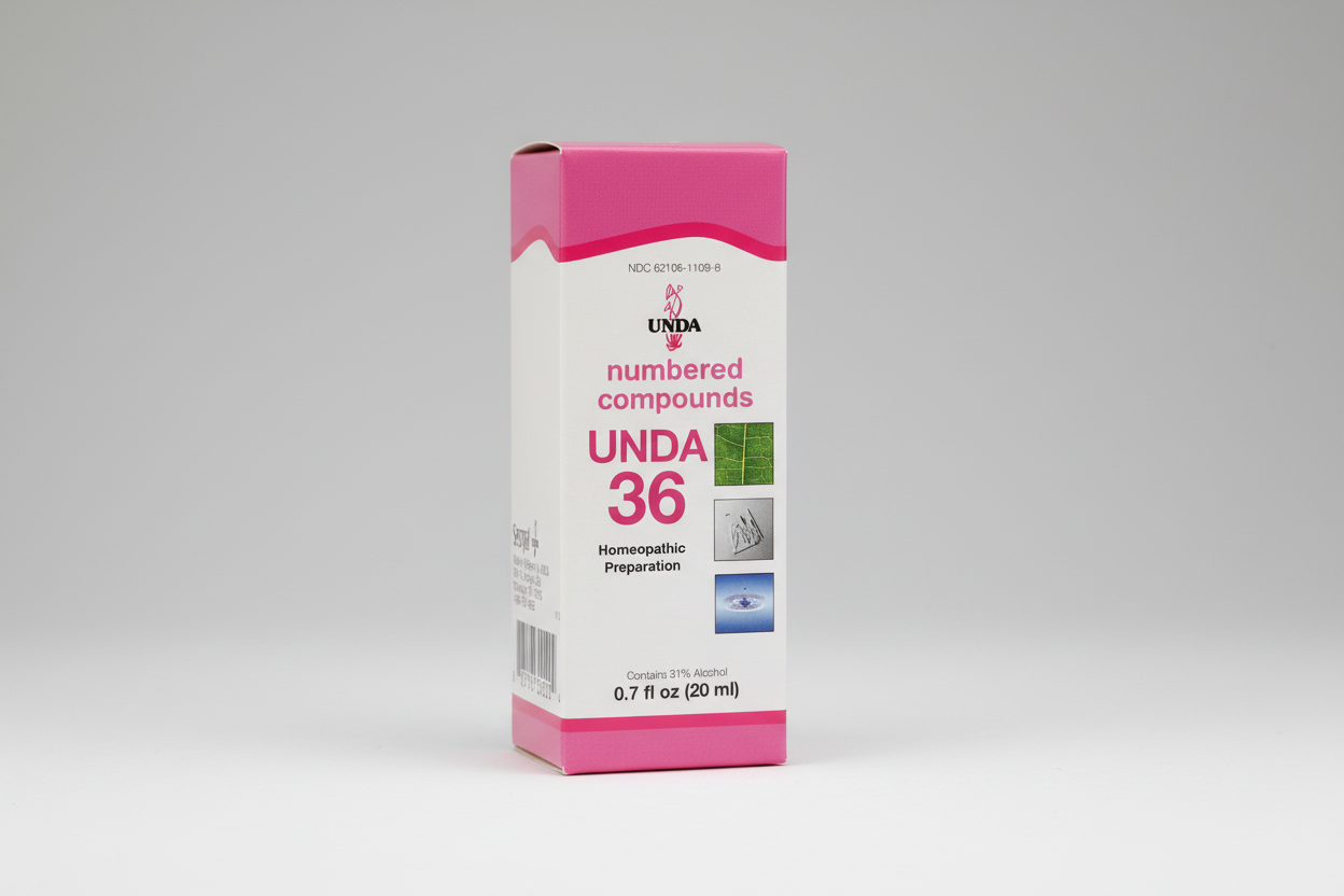 Box of UNDA 36 homeopathic preparation with pink and white design