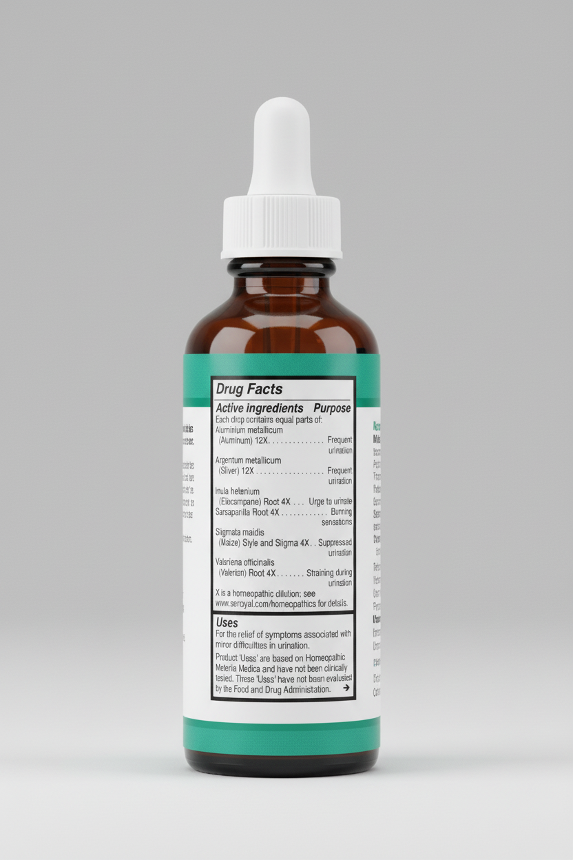 Drug facts label for a homeopathic product with active ingredients and uses.