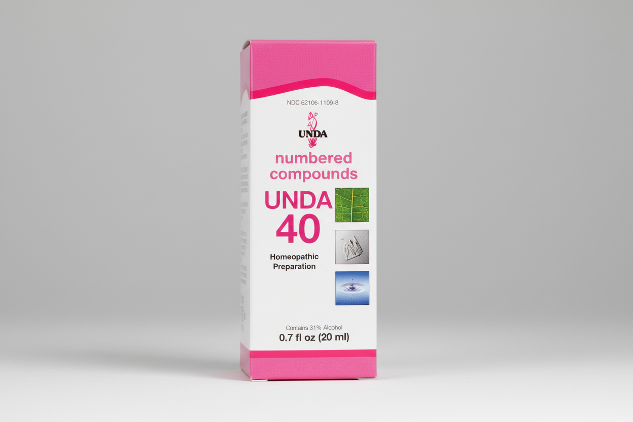 Box of UNDA 28 homeopathic preparation with pink and white design