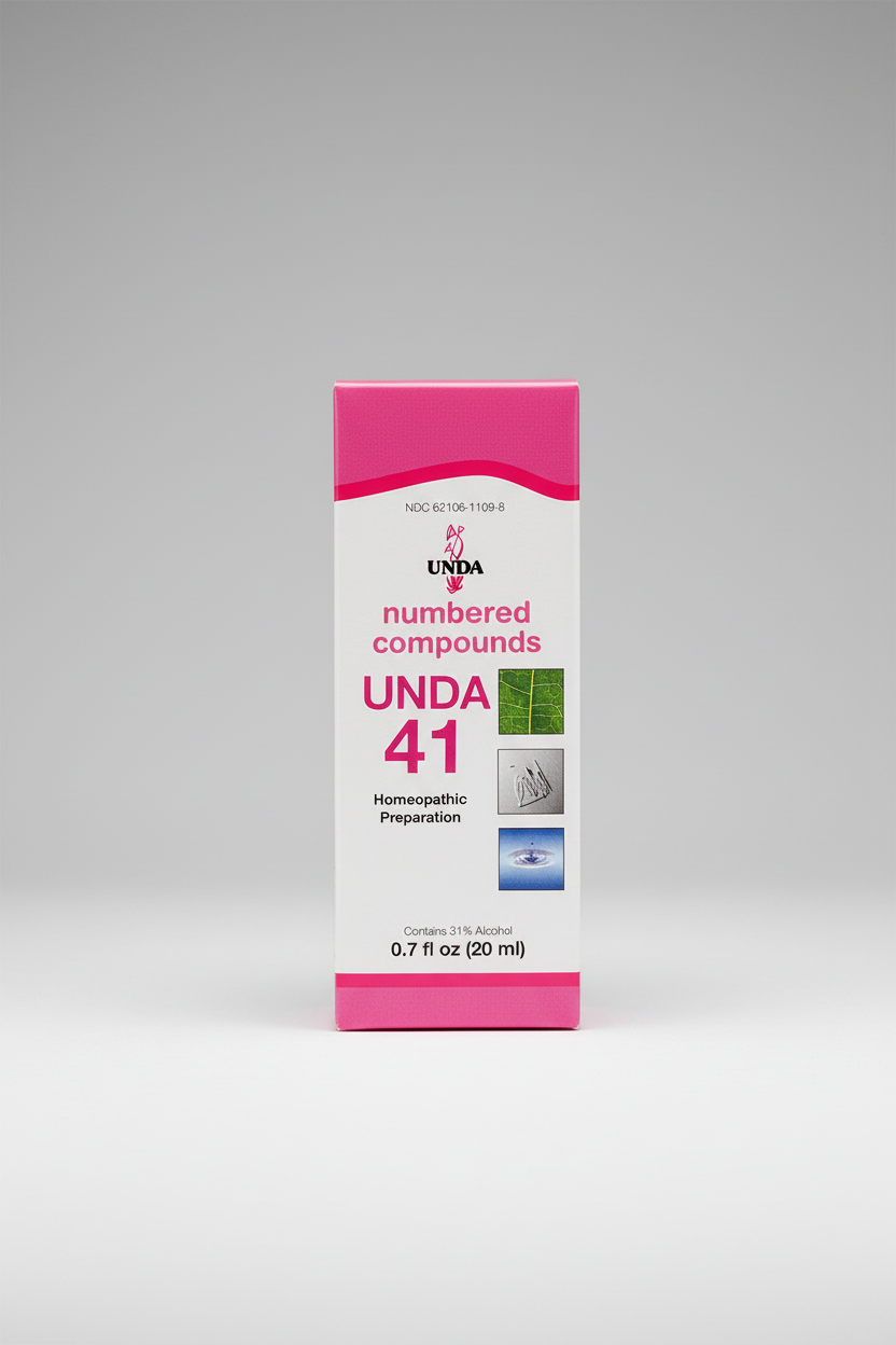 Box of UNDA 41 homeopathic preparation with pink and white design