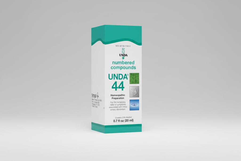 Box of UNDA 44 homeopathic preparation for urinary discomfort