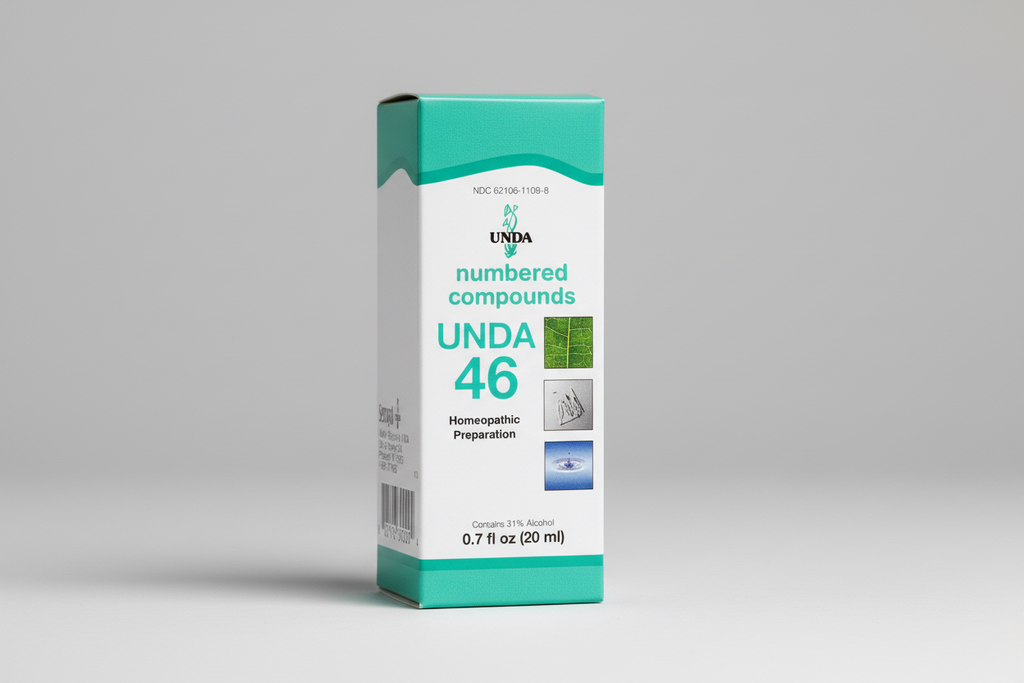 Box of UNDA 46 homeopathic preparation with green and white design