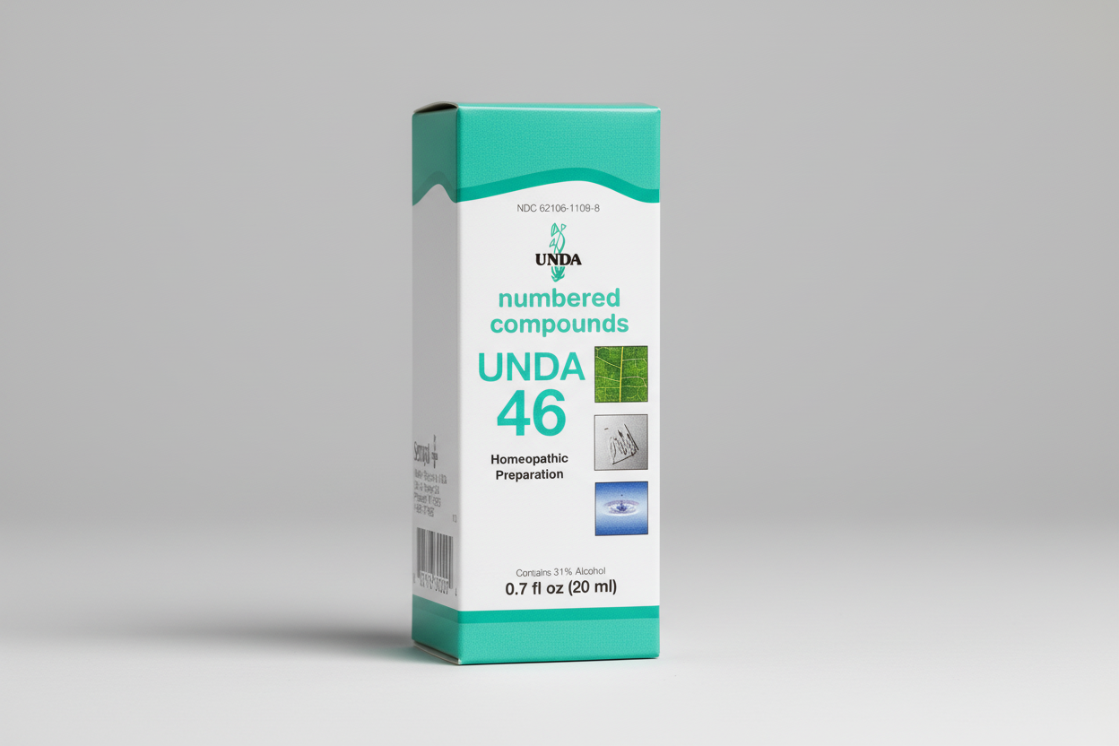 Box of UNDA 46 homeopathic preparation with green and white design