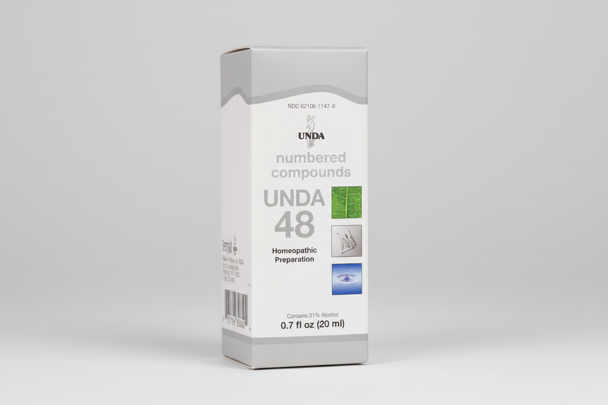 UNDa 48 homeopathic preparation bottle on a white background