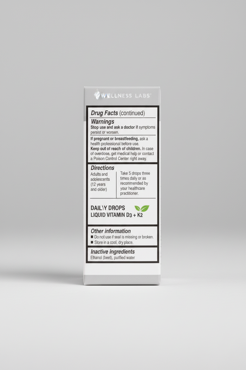 Drug facts label with warnings, directions, and inactive ingredients on a white background