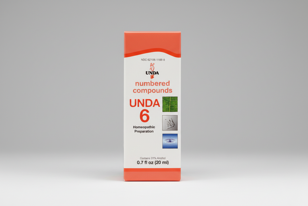 UNDa 6 homeopathic preparation packaging with red and white design