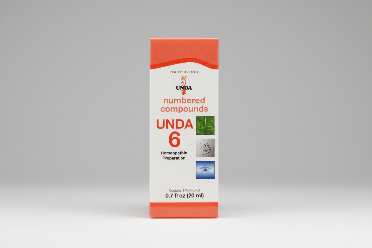 UNDa 6 homeopathic preparation packaging with red and white design