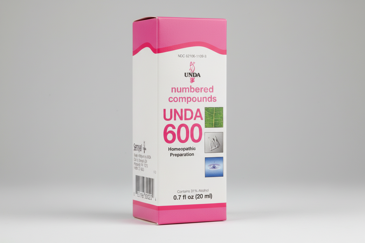 Box of UNDA 600 homeopathic preparation with pink and white design