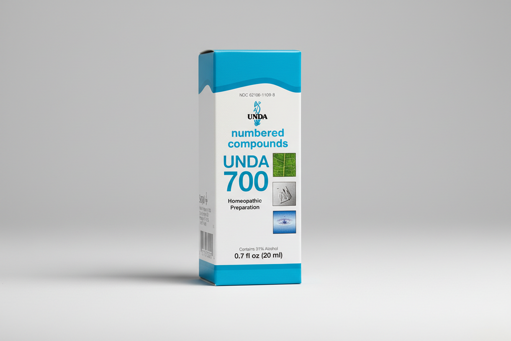 Box of UNDA 700 homeopathic preparation with blue and white design.