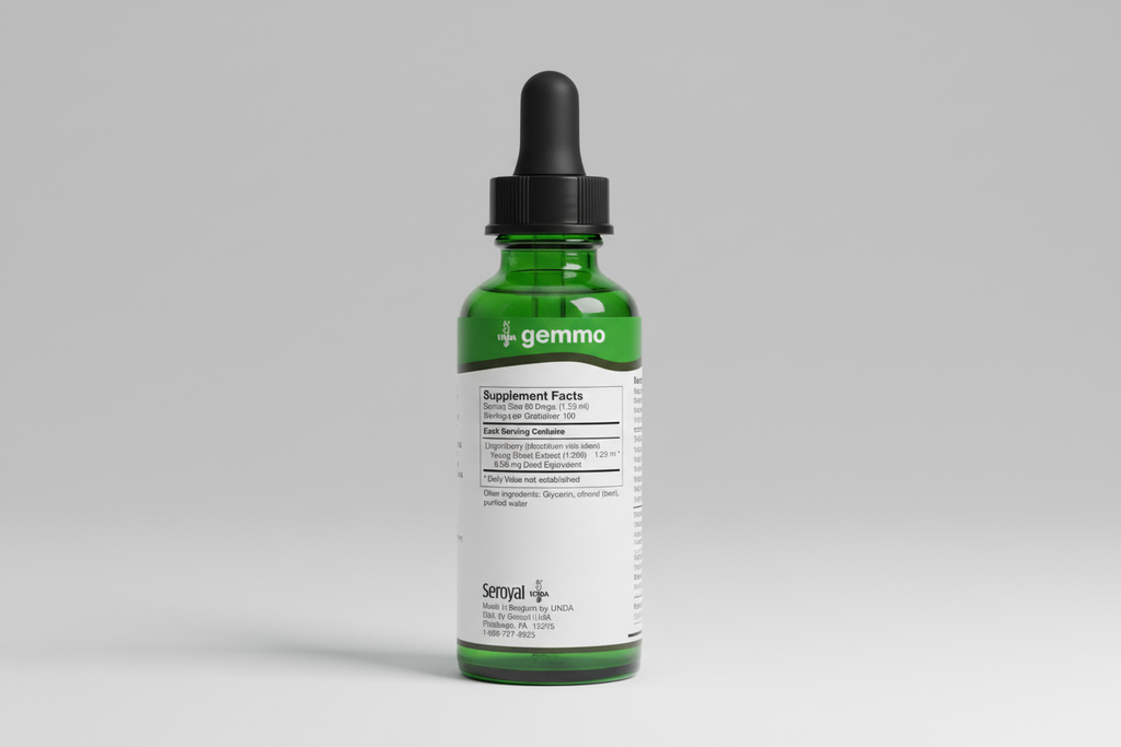 Supplement facts label for UNDA gemmo product on a white background