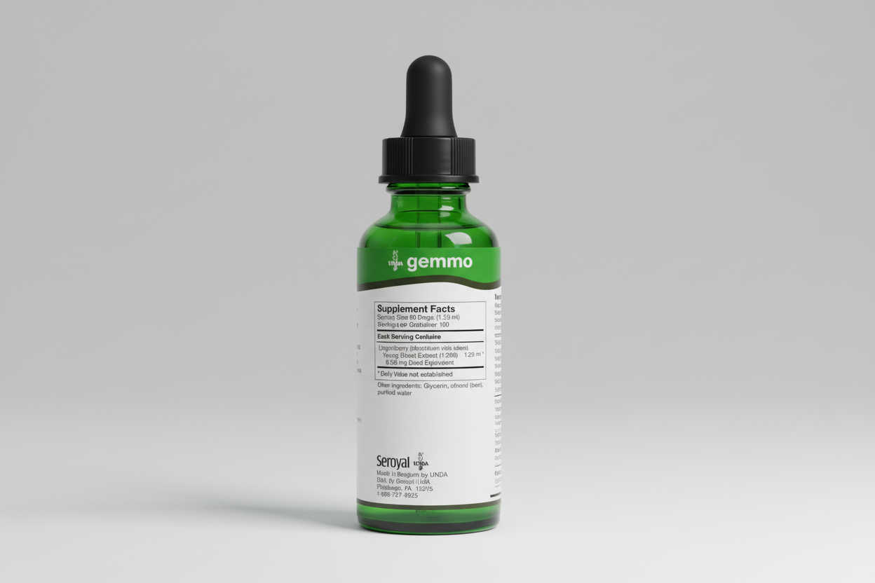 Supplement facts label for UNDA gemmo product on a white background