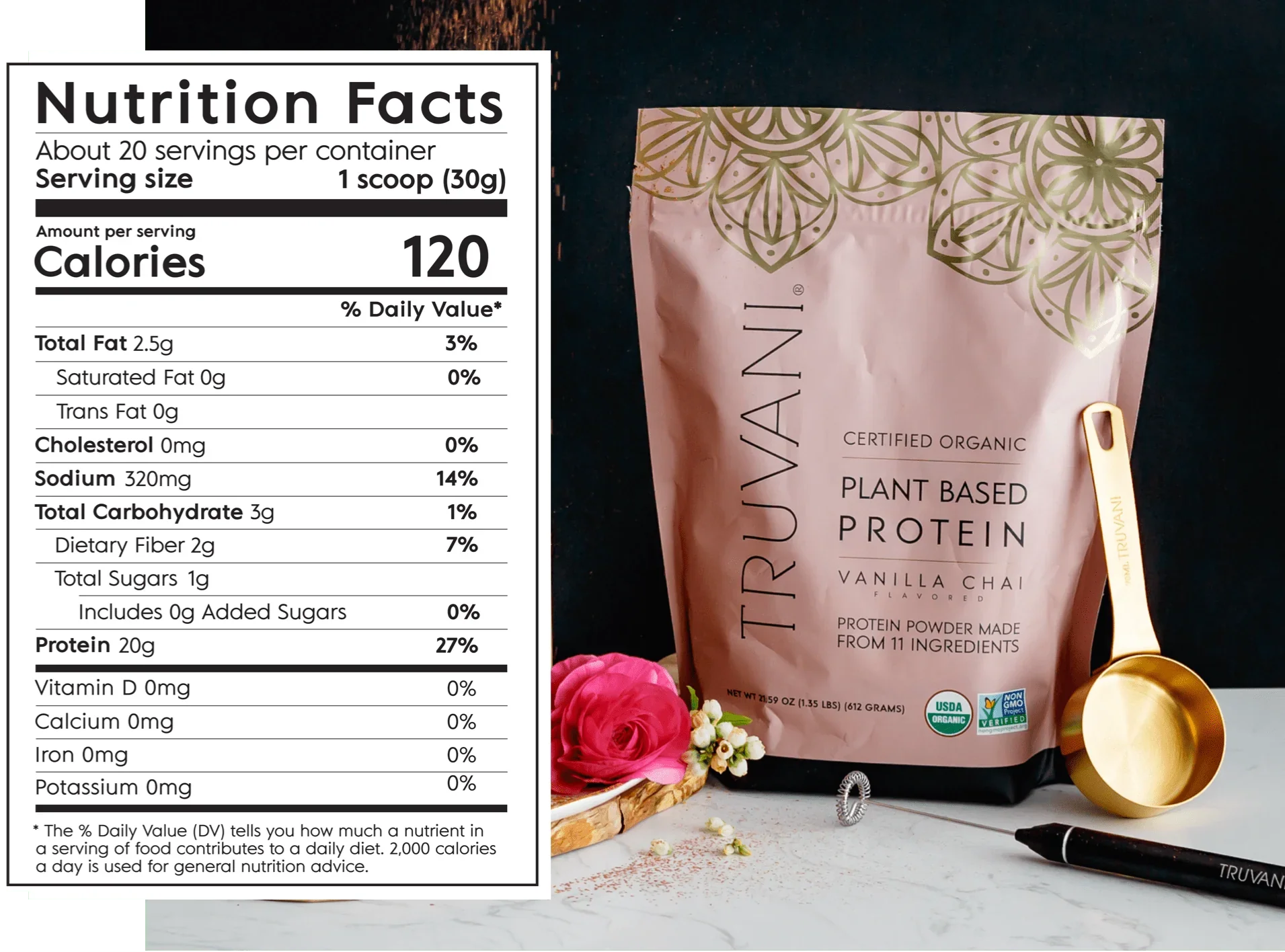 Truvani Vanilla Chai Plant Protein Powder 10 Servings