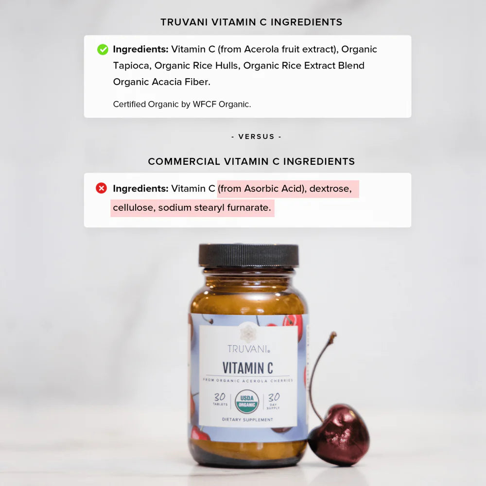 Truvani Vitamin C from Organic Acerola Cherries 30 Tablets