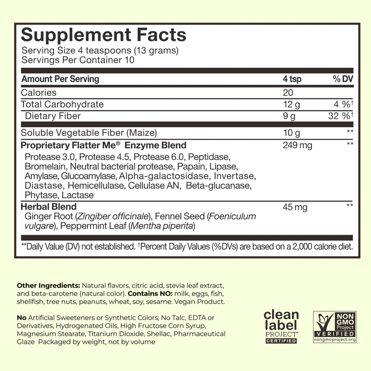 HUM Nutrition Flatter Me Fiber GLP-1 Booster Pineapple Passion Fruit — 4.5 oz current Supplement Facts