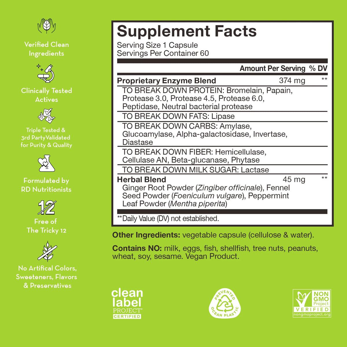 HUM Nutrition Flatter Me Extra Strength — 60 Capsules current Supplement Facts